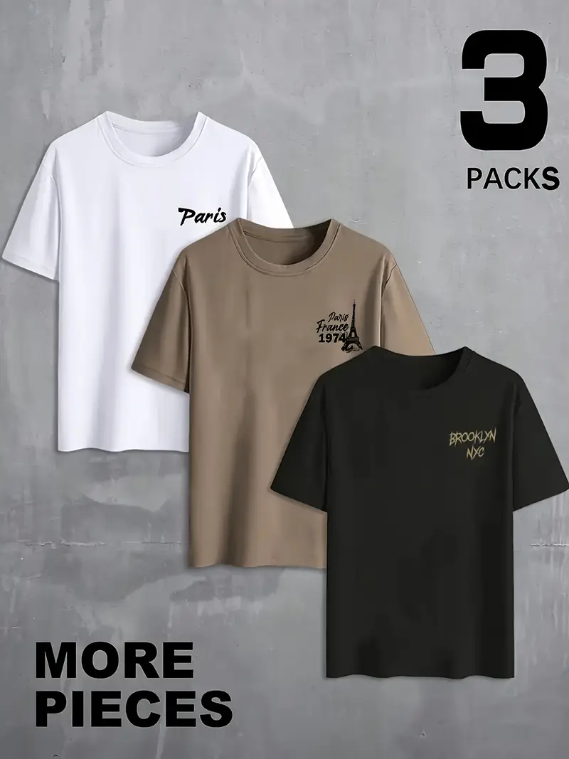 Men's English Print Crew Neck T-Shirt