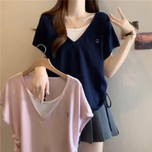 Women's Drawstring V-Neck T-Shirt