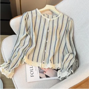 Women's French Lace Stripe Blouse