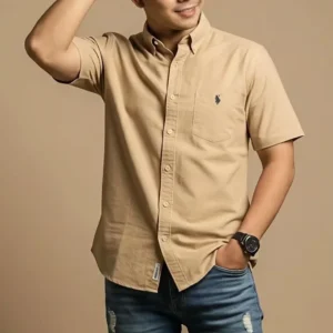 Men's Short Sleeve Cotton Shirt with Pocket